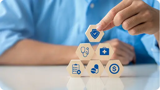 Medical symbols on hexagonal blocks